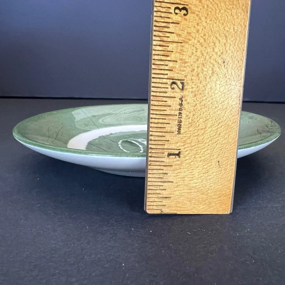 Vintage Green Transferware Wooden Bucket Bread Plates Set of 4 Farmhouse 6.25